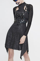 Robe punk noire à manches longues irrégulières et découpées